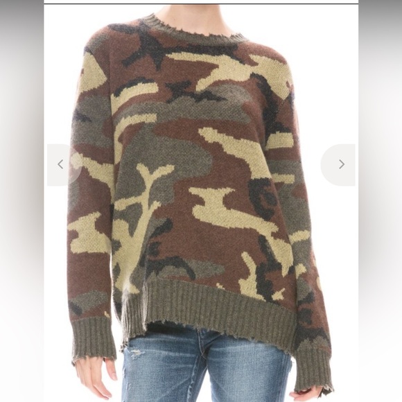 100% cashmere R13 Brown and Green Camouflage Crewneck Sweater - Picture 7 of 8